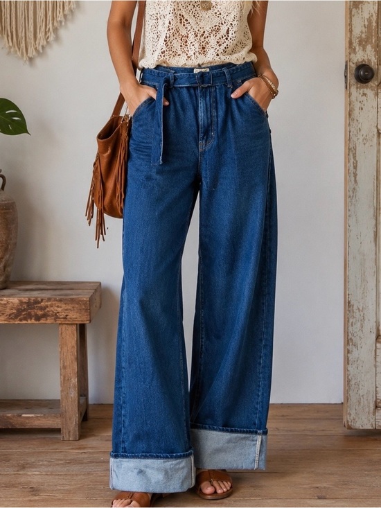 We The Free Pants - WE THE FREE wide leg pants by Free People. Blue denim. Size 31.